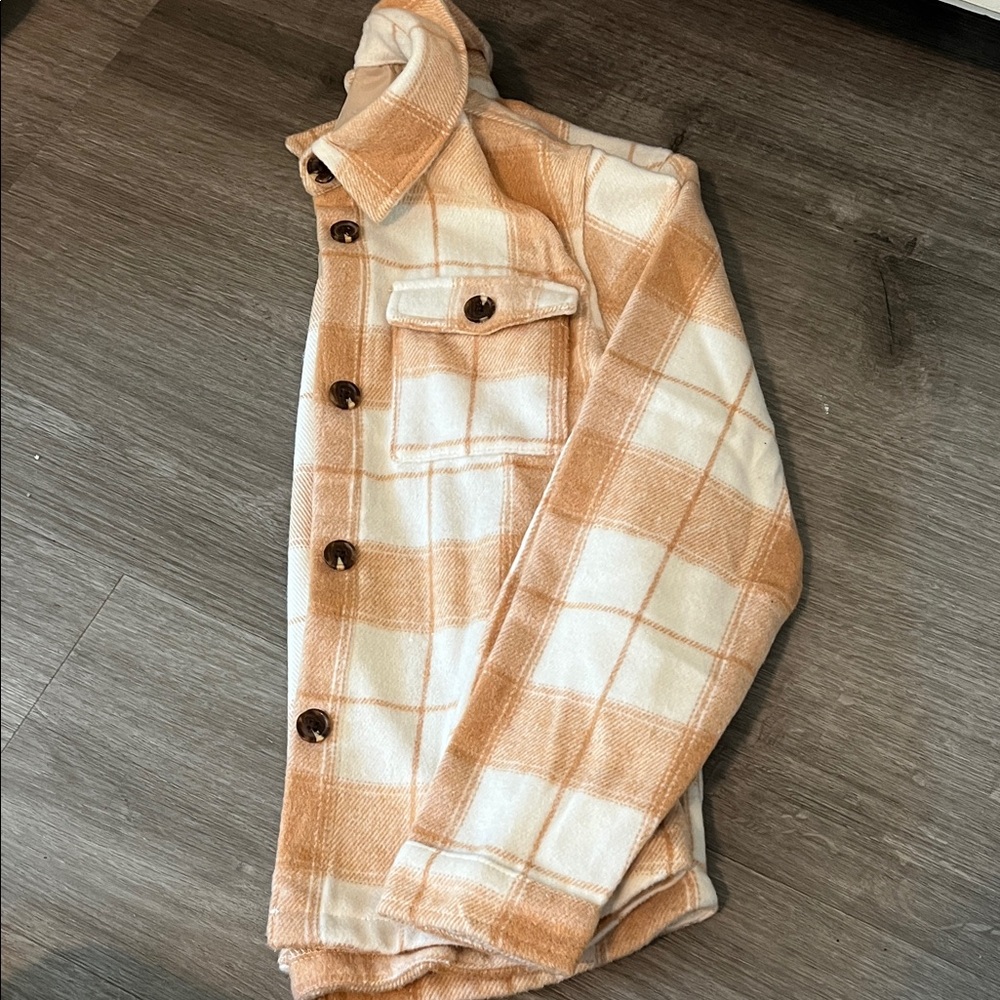 Kids Plaid Tan and Cream Shirt Jacket